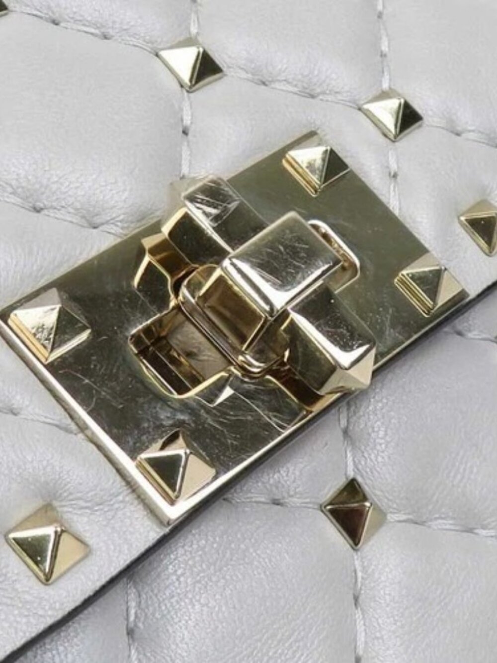 Auth Valentino Garavani Rockstud Handbag Shoulder Bag Light Gray/Gold - e61152g - Picture 12 of 16